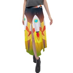 Rocket Take Off Missiles Cosmos Velour Split Maxi Skirt by Salman4z