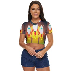 Rocket Take Off Missiles Cosmos Side Button Cropped Tee by Salman4z