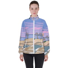 Vacation Island Sunset Sunrise Women s High Neck Windbreaker by Salman4z