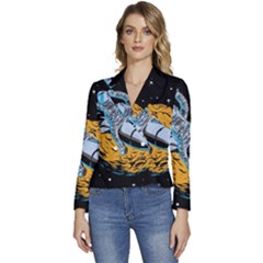 Astronaut Planet Space Science Women s Long Sleeve Revers Collar Cropped Jacket by Salman4z