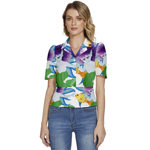 Mermaid Fantasy Undersea Merman Puffed Short Sleeve Button Up Jacket by Salman4z