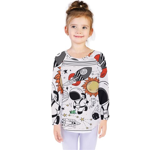 Astronaut Drawing Planet Kids  Long Sleeve Tee by Salman4z
