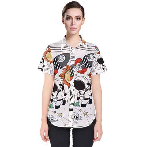 Astronaut Drawing Planet Women s Short Sleeve Shirt by Salman4z