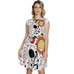 Astronaut Drawing Planet Cap Sleeve High Waist Dress by Salman4z