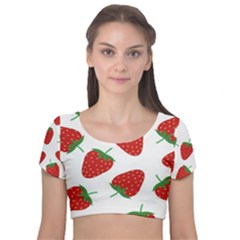 Seamless Pattern Fresh Strawberry Velvet Short Sleeve Crop Top  by Salman4z