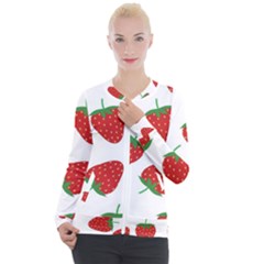 Seamless Pattern Fresh Strawberry Casual Zip Up Jacket by Salman4z