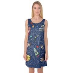 Cat Cosmos Cosmonaut Rocket Sleeveless Satin Nightdress by Salman4z