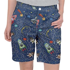 Cat Cosmos Cosmonaut Rocket Women s Pocket Shorts by Salman4z