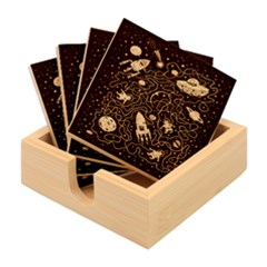 Cat Cosmos Cosmonaut Rocket Bamboo Coaster Set by Salman4z