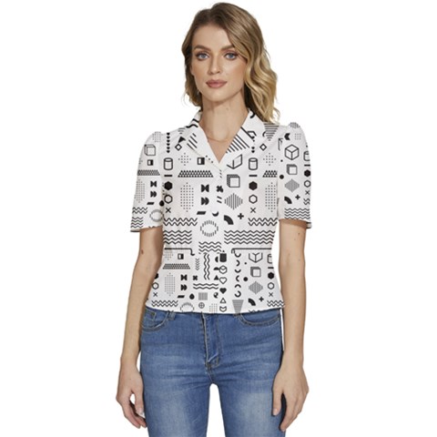 Pattern Hipster Abstract Form Geometric Line Variety Shapes Polkadots Fashion Style Seamless Puffed Short Sleeve Button Up Jacket by Salman4z
