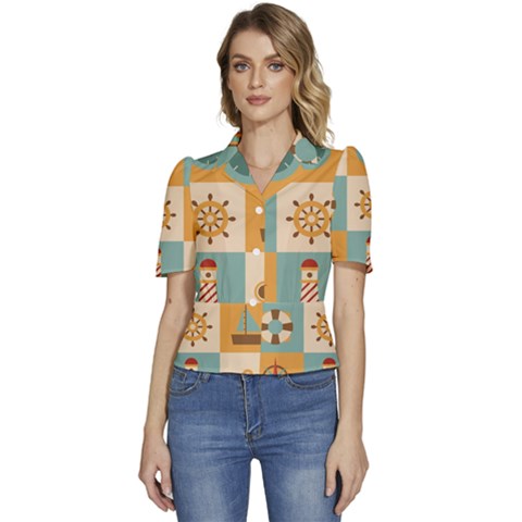 Nautical Elements Collection Puffed Short Sleeve Button Up Jacket by Salman4z