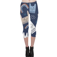Colorful Cute Cat Seamless Pattern Capri Leggings  by Salman4z