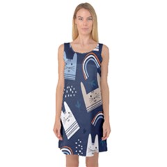 Colorful Cute Cat Seamless Pattern Sleeveless Satin Nightdress by Salman4z