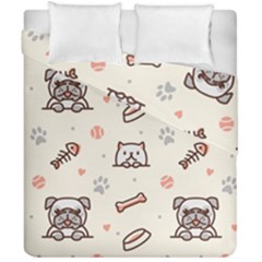 Pug Dog Cat With Bone Fish Bones Paw Prints Ball Seamless Pattern Vector Background Duvet Cover Double Side (california King Size) by Salman4z