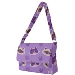 Cute Colorful Cat Kitten With Paw Yarn Ball Seamless Pattern Full Print Messenger Bag (s) by Salman4z