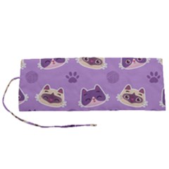 Cute Colorful Cat Kitten With Paw Yarn Ball Seamless Pattern Roll Up Canvas Pencil Holder (s) by Salman4z