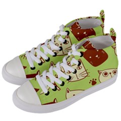 Cute Hand Drawn Cat Seamless Pattern Women s Mid-top Canvas Sneakers by Salman4z