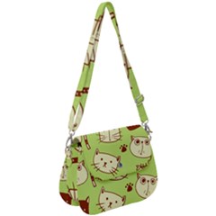 Cute Hand Drawn Cat Seamless Pattern Saddle Handbag by Salman4z