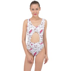 Cute Animal Seamless Pattern Kawaii Doodle Style Center Cut Out Swimsuit by Salman4z
