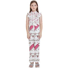 Cute Animal Seamless Pattern Kawaii Doodle Style Kids  Sleeveless Ruffle Edge Band Collar Chiffon One Piece by Salman4z