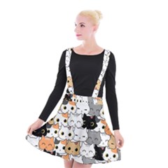 Cute-cat-kitten-cartoon-doodle-seamless-pattern Suspender Skater Skirt by Salman4z