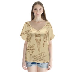 Ice-cream-vintage-pattern V-neck Flutter Sleeve Top by Salman4z