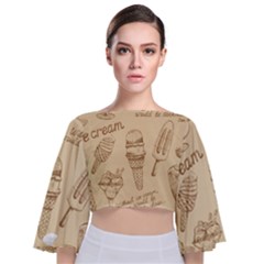 Ice-cream-vintage-pattern Tie Back Butterfly Sleeve Chiffon Top by Salman4z