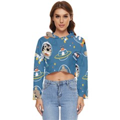 Seamless-pattern-funny-astronaut-outer-space-transportation Women s Lightweight Cropped Hoodie by Salman4z