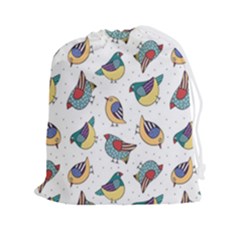 Seamless-pattern-with-hand-drawn-bird-black Drawstring Pouch (2xl) by Salman4z