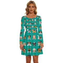 Different-type-vector-cartoon-dog-faces Long Sleeve Wide Neck Velvet Dress by Salman4z