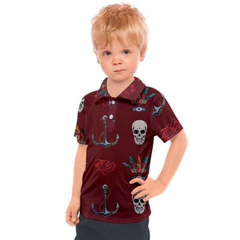 Tattoo-old-school-background-pattern Kids  Polo Tee by Salman4z
