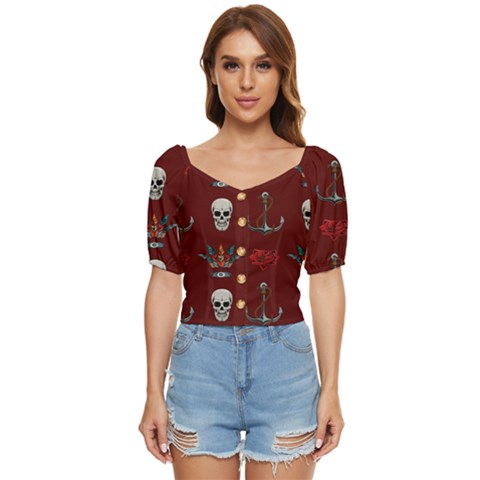 Tattoo-old-school-background-pattern Button Up Blouse by Salman4z