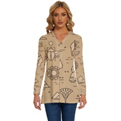 Egyptian-seamless-pattern-symbols-landmarks-signs-egypt Long Sleeve Drawstring Hooded Top by Salman4z
