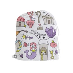 Fantasy-things-doodle-style-vector-illustration Drawstring Pouch (xl) by Salman4z