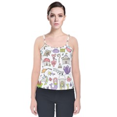Fantasy-things-doodle-style-vector-illustration Velvet Spaghetti Strap Top by Salman4z