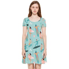 Beach-surfing-surfers-with-surfboards-surfer-rides-wave-summer-outdoors-surfboards-seamless-pattern- Inside Out Cap Sleeve Dress by Salman4z