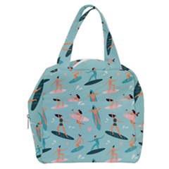 Beach-surfing-surfers-with-surfboards-surfer-rides-wave-summer-outdoors-surfboards-seamless-pattern- Boxy Hand Bag by Salman4z
