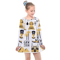 Egypt-symbols-decorative-icons-set Kids  Long Sleeve Dress by Salman4z