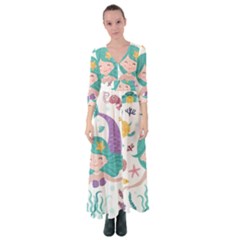Set-cute-mermaid-seaweeds-marine-inhabitants Button Up Maxi Dress by Salman4z