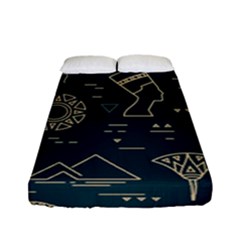 Dark-seamless-pattern-symbols-landmarks-signs-egypt -- Fitted Sheet (full/ Double Size) by Salman4z