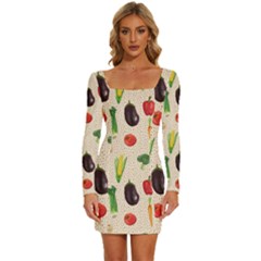Vegetables Long Sleeve Square Neck Bodycon Velvet Dress by SychEva