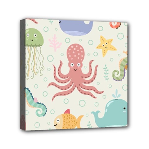 Underwater-seamless-pattern-light-background-funny Mini Canvas 6  X 6  (stretched) by Salman4z