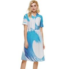 Wave Tsunami Tidal Wave Ocean Sea Water Button Top Knee Length Dress by Ravend