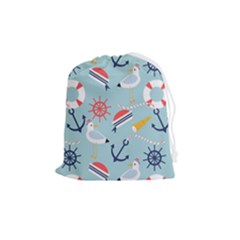Nautical-marine-symbols-seamless-pattern Drawstring Pouch (medium) by Salman4z