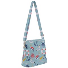 Nautical-marine-symbols-seamless-pattern Zipper Messenger Bag by Salman4z