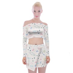 Spaceship Pattern Star Off Shoulder Top With Mini Skirt Set by danenraven