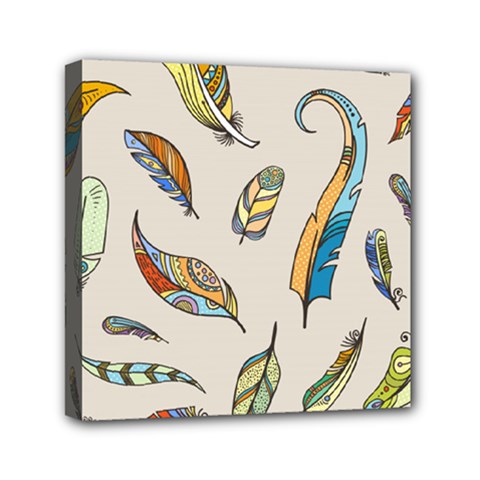 Vector-boho-doodle-feathers-seamless-pattern-illustration Mini Canvas 6  X 6  (stretched) by Salman4z