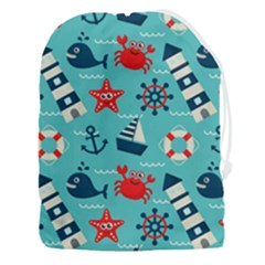 Seamless-pattern-nautical-icons-cartoon-style Drawstring Pouch (3xl) by Salman4z