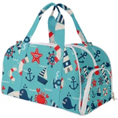 Seamless-pattern-nautical-icons-cartoon-style Burner Gym Duffel Bag by Salman4z