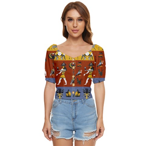 Ancient-egyptian-religion-seamless-pattern Button Up Blouse by Salman4z